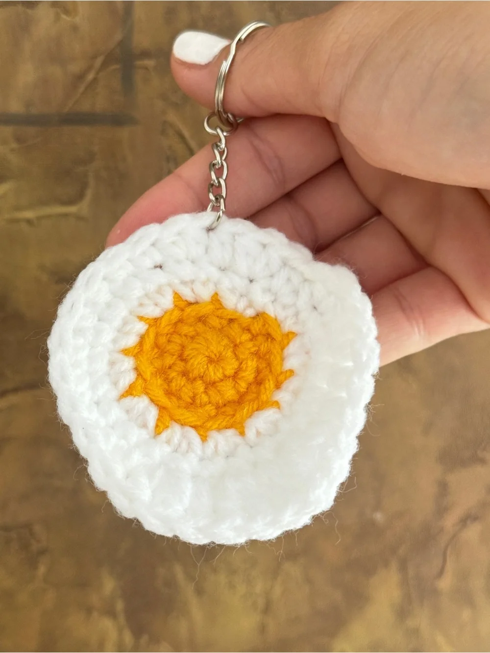 Crochet Fried Egg Keychain Handmade Bag Charm